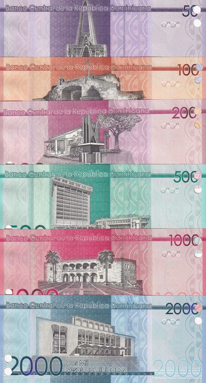 Dominican Set 6 UNC 50 100 - 2000 Pesos 2014 P 189 P 190 - P 194 SPECIMEN