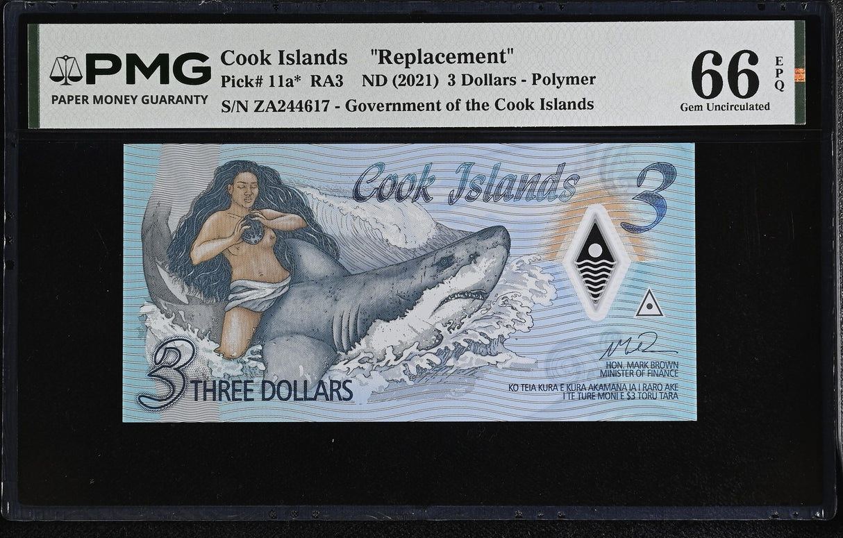 Cook Islands 3 Dollars ND 2021 ZA P 11 a* Replacement Gem UNC PMG 66 EPQ