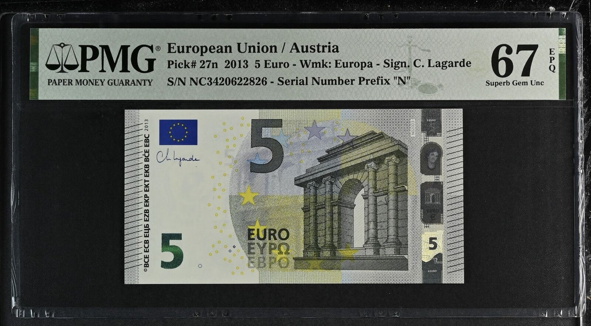 Euro 5 Euro Austria 2013 P 27 n Superb Gem UNC PMG 67 EPQ