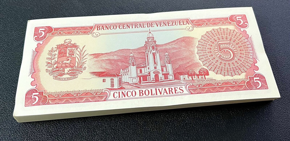 Venezuela 5 Bolivares 1989 P 70 b AUnc LOT 100 PCS 1 BUNDLE