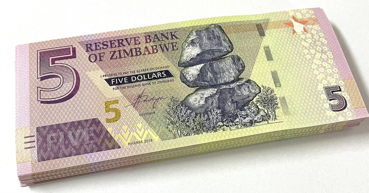 Zimbabwe 5 Dollars 2019 P 102 UNC LOT 100 PCS