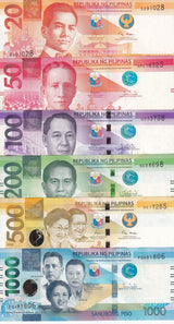 Philippines Set 6 UNC 20 50 100 200 500 1000 Pesos Mixed Date P 222 226 - 234