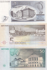 Estonia Set 3 PCS 2 5 50 Krooni 1992 - 1994 P 70 P 71 P 78 UNC