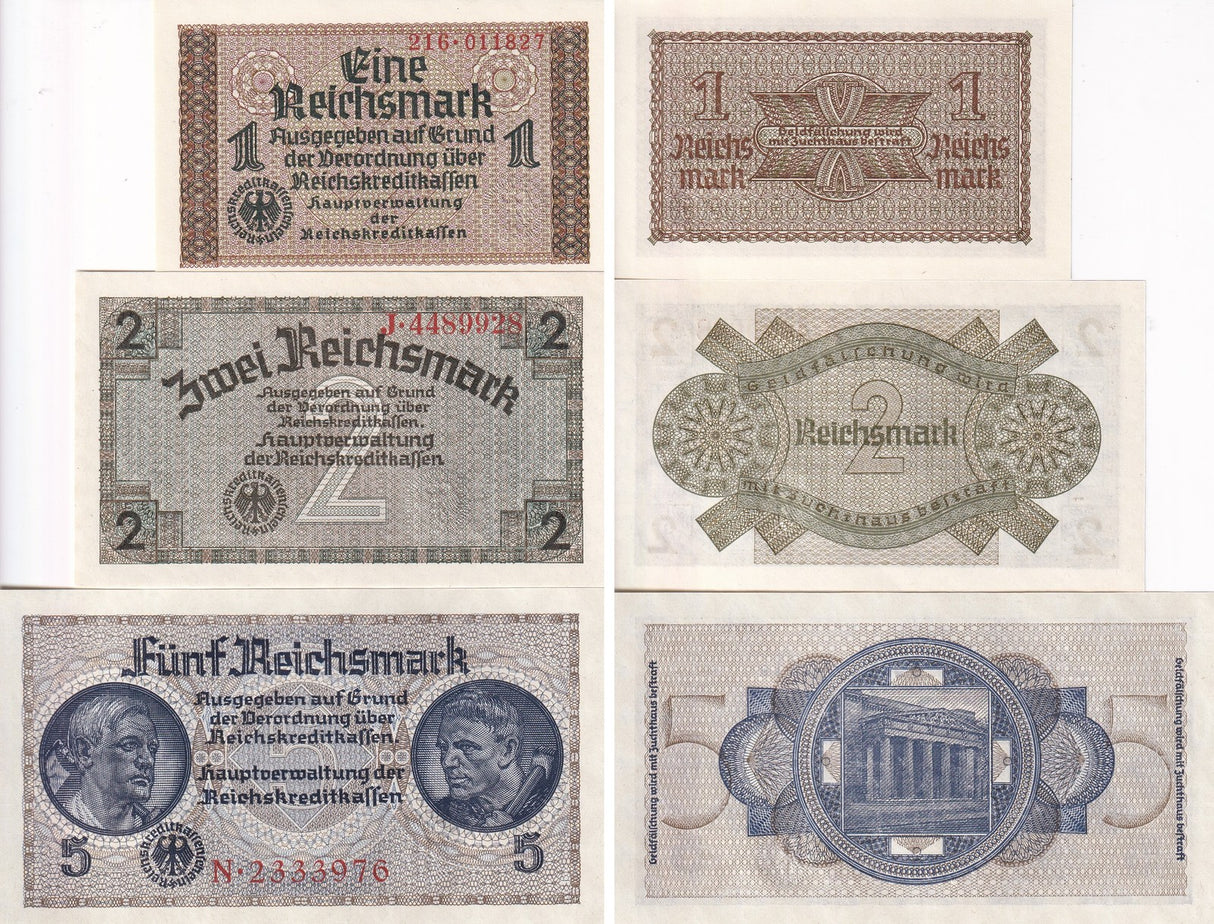 Germany Set 3 UNC 1 2 5 Reichsmark ND 1940-1945 P R136a R137a R138a