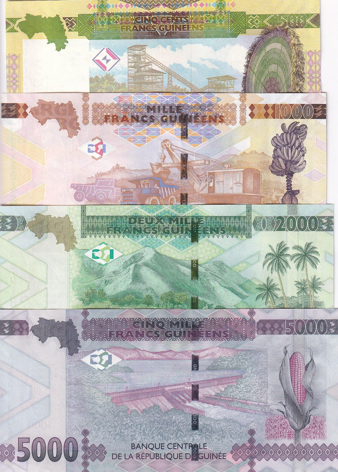 Guinea Set 4 PCS 500 1000 2000 5000 Francs 2022 P 48 P 48A P 49 P 52 UNC
