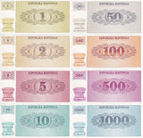 Slovenia Set 8 Pcs 1 - 1000 TOLAJEV SPECIMEN 1990-92  P 1-P 6, P 8b 9b UNC