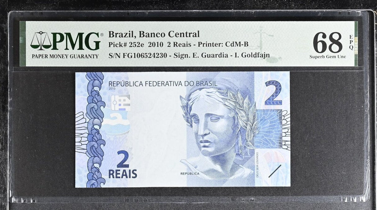 Brazil 2 Reais 2010 P 252 e Superb Gem UNC PMG 68 EPQ TOP POP