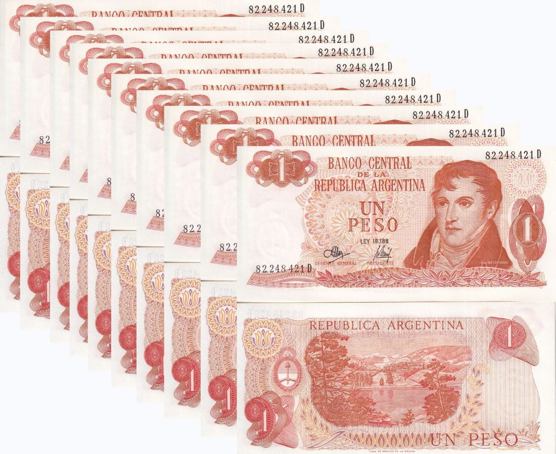 Argentina 1 Peso ND 1970-1973 P 287 Series D UNC LOT 10 PCS