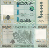 Lebanon 100000 Livres 2023 P 105 Random Signature UNC LOT 10 PCS 1/10 BUNDLE