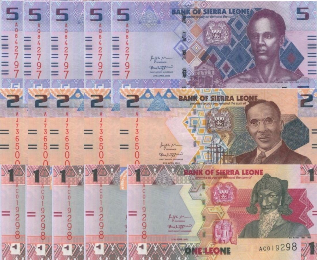 Sierra Leone Set 3 Pcs 1 2 5 Leones 2022 P 34 35 36 (CUT ZERO) UNC LOT 5= 15 PCS