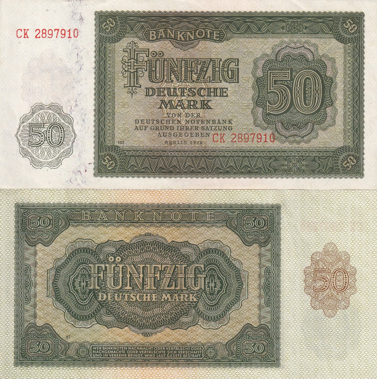 GERMANY Democratic 50 Deutsche MARK 1948 P 14 XF/AU