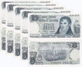 Argentina 5 Pesos ND 1975 P 294 UNC LOT 5 PCS ,Monument of the Flag), Rosario