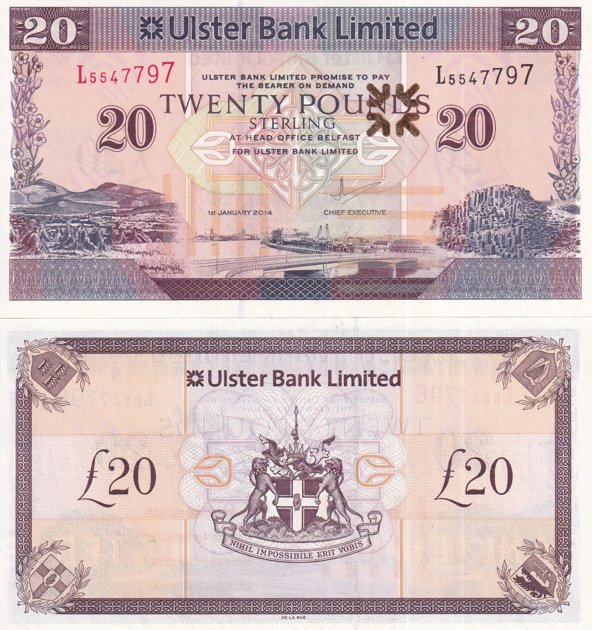 Northern Ireland 20 Pounds 2014 P 342 b UNC