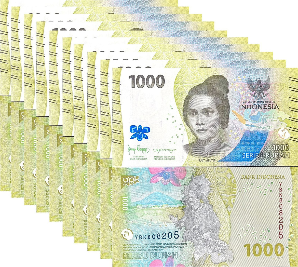 Indonesia 1000 Rupiah 2022 / Random Year P 162 UNC Lot 10 Pcs 1/10 Bundle
