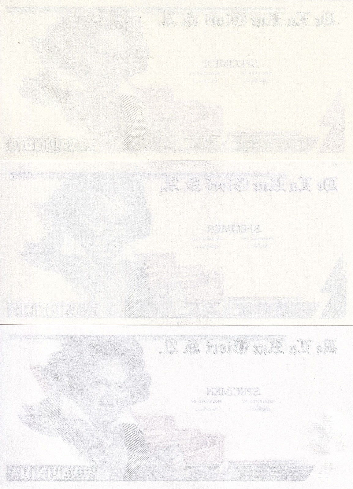 TEST Note set 3 x Lot 3 = 9 Pcs BEETHOVEN SPECIMEN VARINOTA DE LA RUE One Side