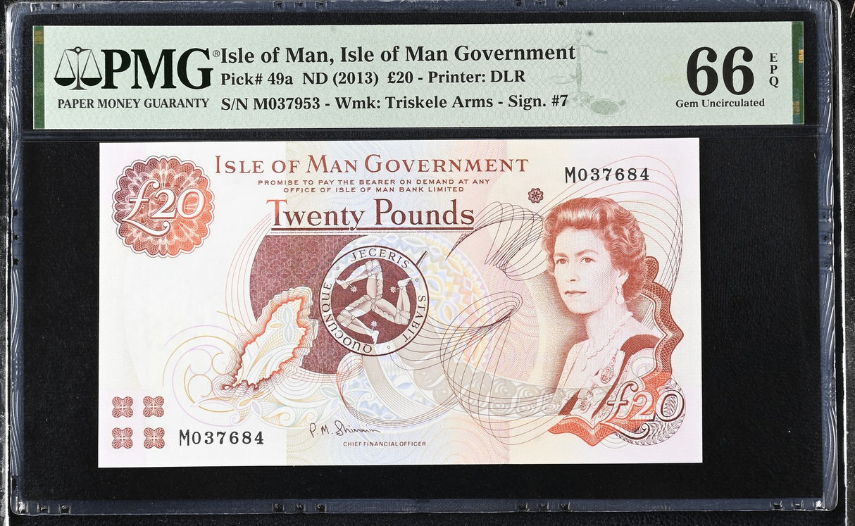 Isle of Man 20 Pounds ND 2013 P 49 a Gem UNC PMG 66 EPQ