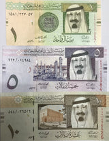 Saudi Arabia SET 3 UNC 1 5 10 Riyals Random Year P 31 32 33