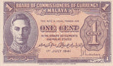 Malaya British Administration 1 Cents 1941 P 6 UNC