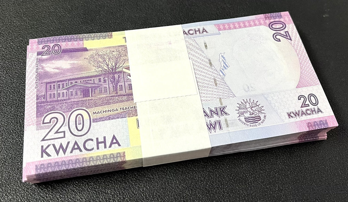 Malawi 20 Kwacha 2019 P 63 LOT 100 Pcs 1 Bundle