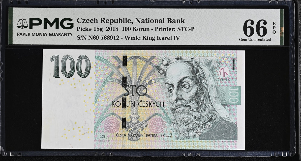 Czech Republic 100 Korun 2018 P 18 g Gem UNC PMG 66 EPQ