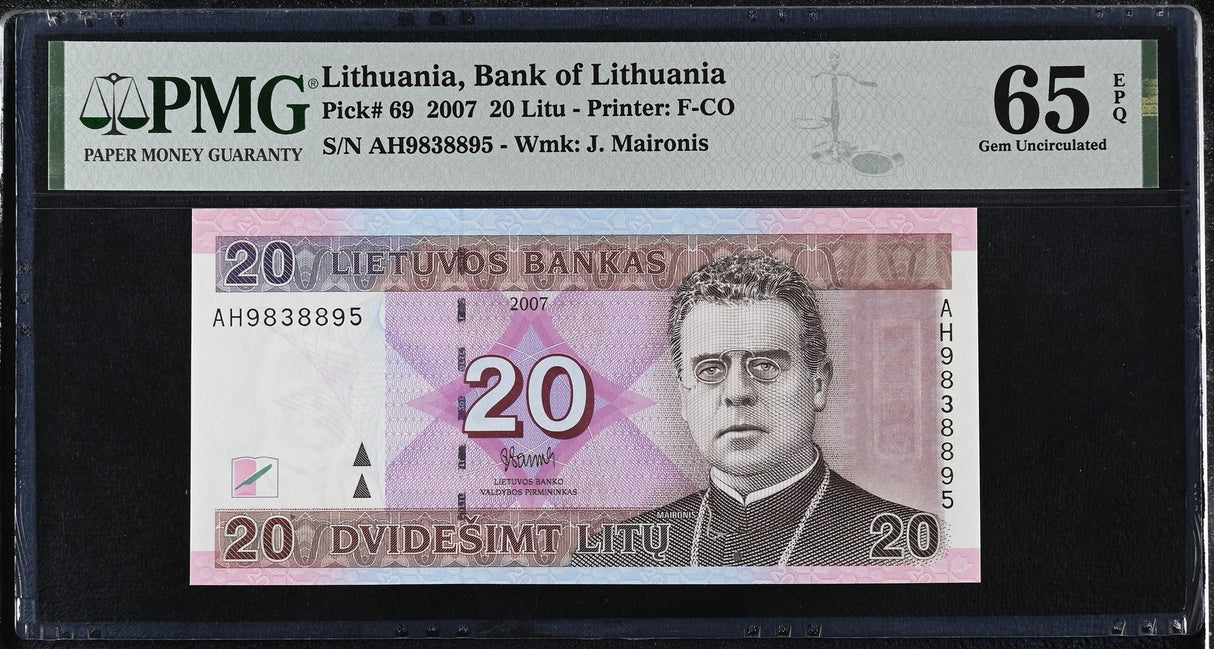 Lithuania 20 Litu 2007 P 69 Gem UNC PMG 65 EPQ