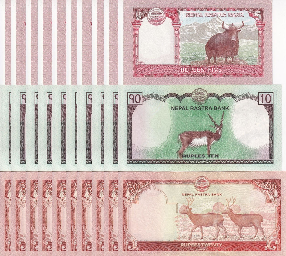 Nepal Set 3 x Lot 10 = 30 UNC 5 10 20 Rupees Random Year P 60 61 62