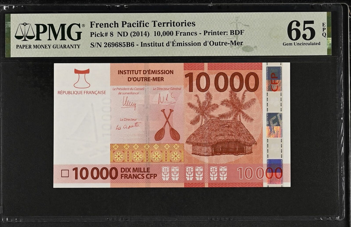 French Pacific Territories 10000 Francs ND 2014 P 8 Gem UNC PMG 65 EPQ