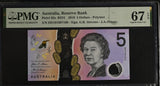 Australia 5 Dollars 2016 P 62 a Polymer Superb Gem UNC PMG 67 EPQ