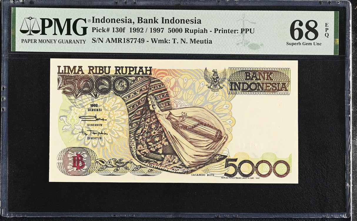 Indonesia 5000 Rupiah 1992/1997 P 130 f Superb Gem UNC PMG 68 EPQ TOP POP