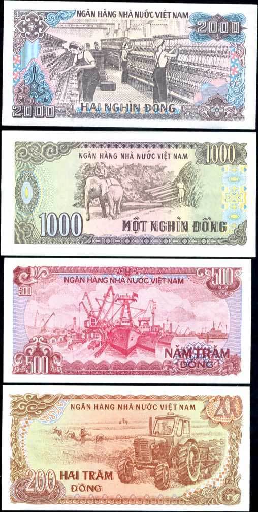 Vietnam Set 4 Pcs 200 500 1000 2000 Dong 1987 1988 P 100 101 106 107 UNC