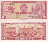 Peru 10 Soles De Oro 1971 P 100 b UNC