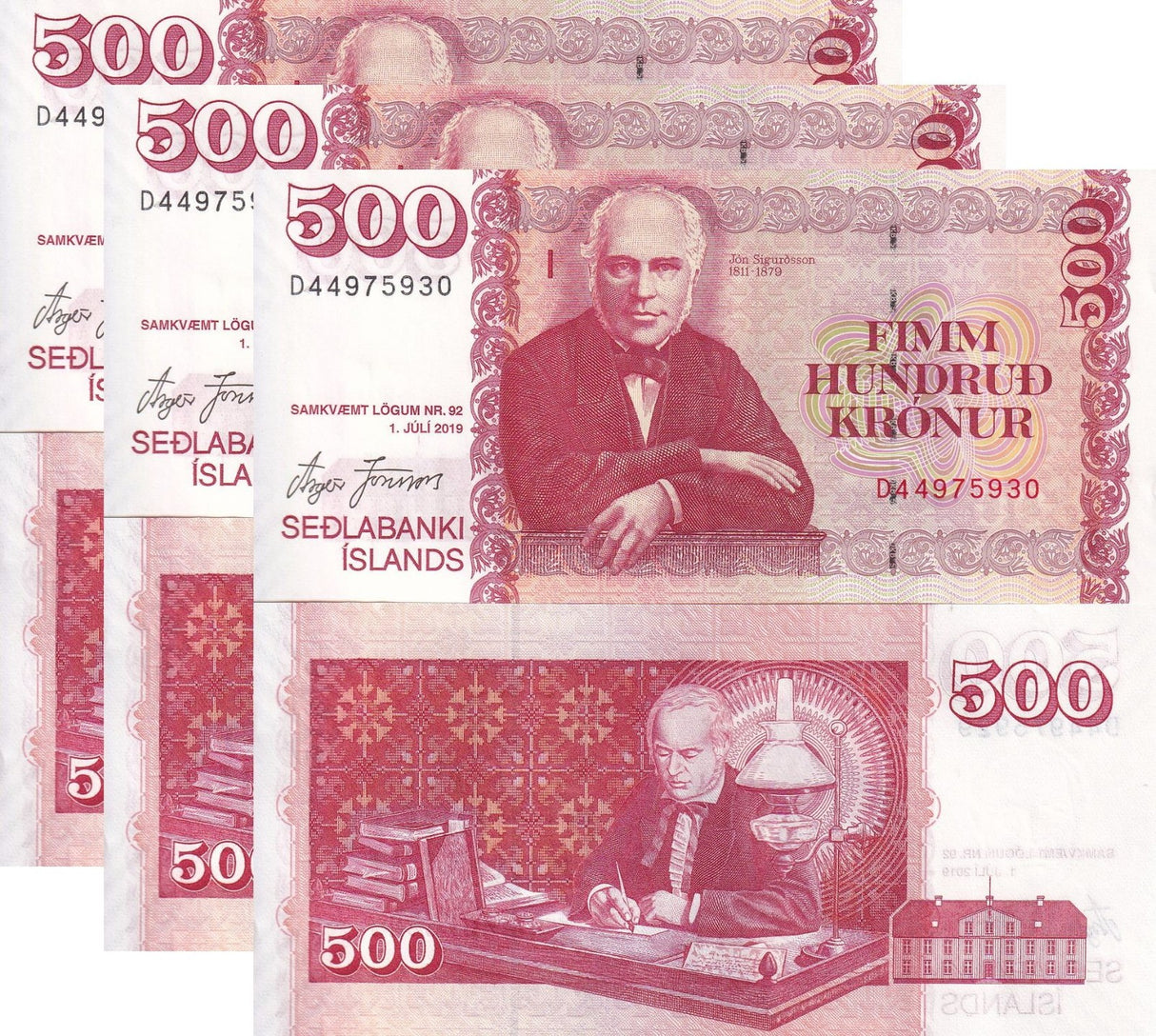 Iceland 500 Kronur 2026 (2019) NEW SIGN P 58 UNC LOT 3 PCS
