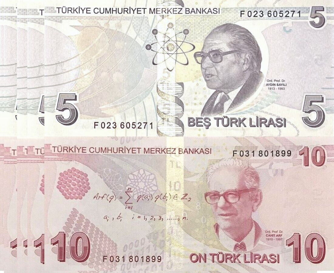 Turkey Set 2 UNC 5 10  Lira 2009/2020 P 222 P 223 Lot 5 Sets 10 Pcs