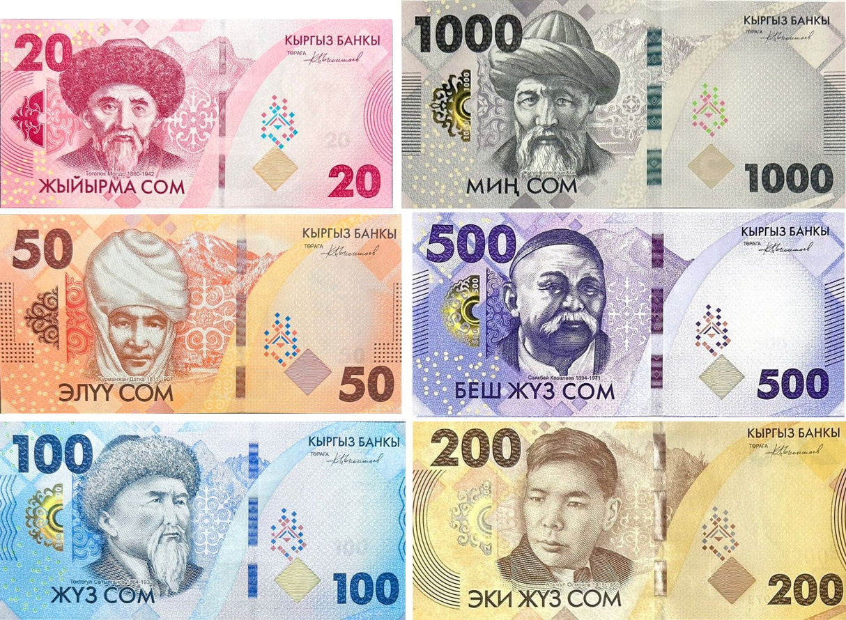 Kyrgyzstan Set 6 Pcs 20 50 100 200 500 1000 Som 2023/2024 P NEW 37 38 39 UNC