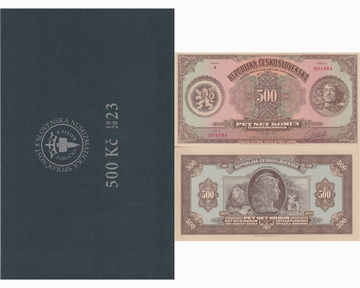 Czechoslovakia 500 Korun 1923/2023 P 18 Official Reprint W/Folder UNC