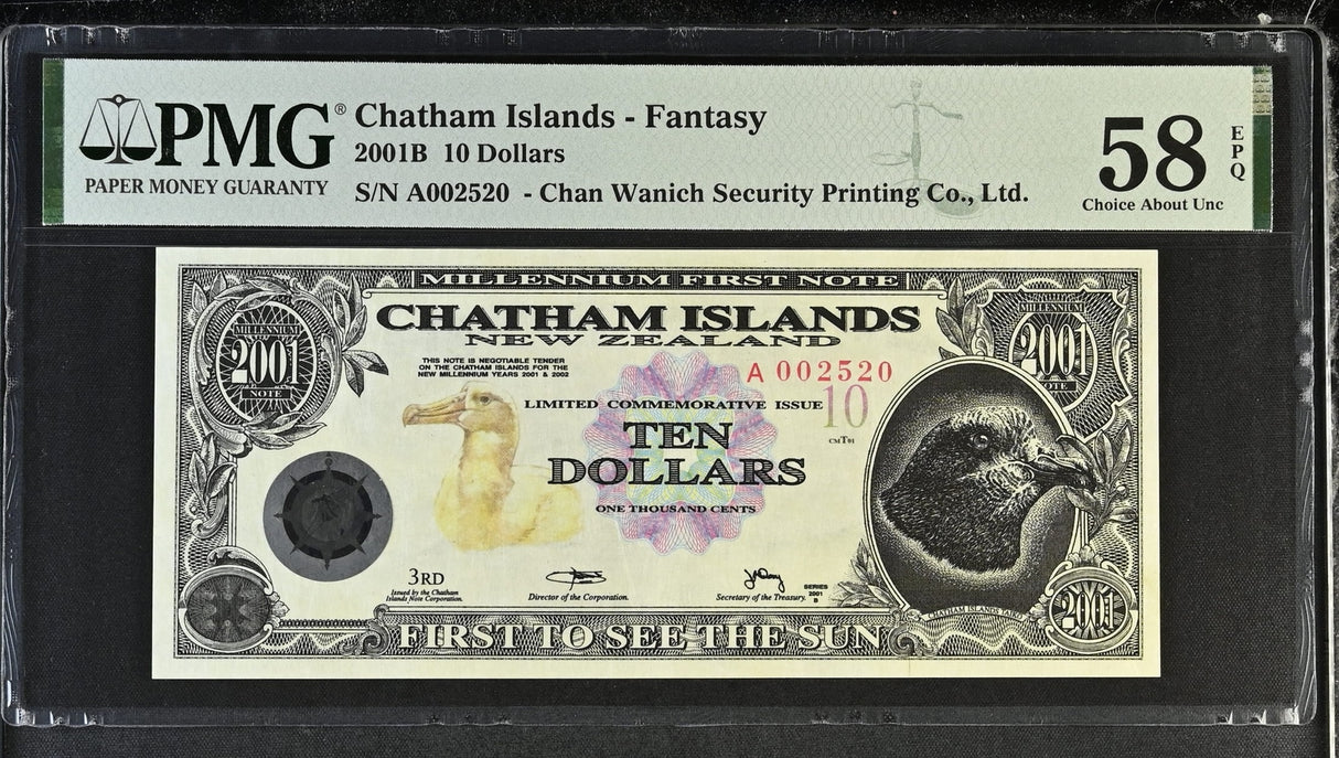 CHATHAM ISLAND 10 DOLLARS 2001 B P 10 Choice About UNC PMG 58 EPQ
