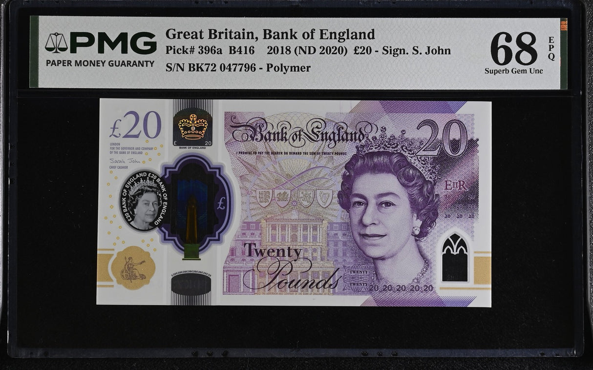 Great Britain 20 Pounds 2018 ND 2020 P 396 a Superb Gem UNC PMG 68 EPQ
