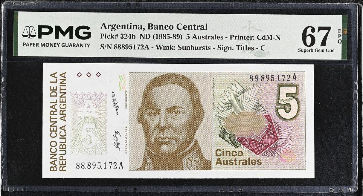 Argentina 5 Australes ND 1985-1989 P 324 b Superb Gem UNC PMG 67 EPQ