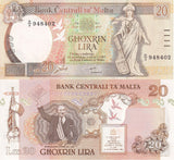 Malta 20 Liri L1967 ND 1989 P 44 UNC , Giorgio Borg Olivier showing Declaration