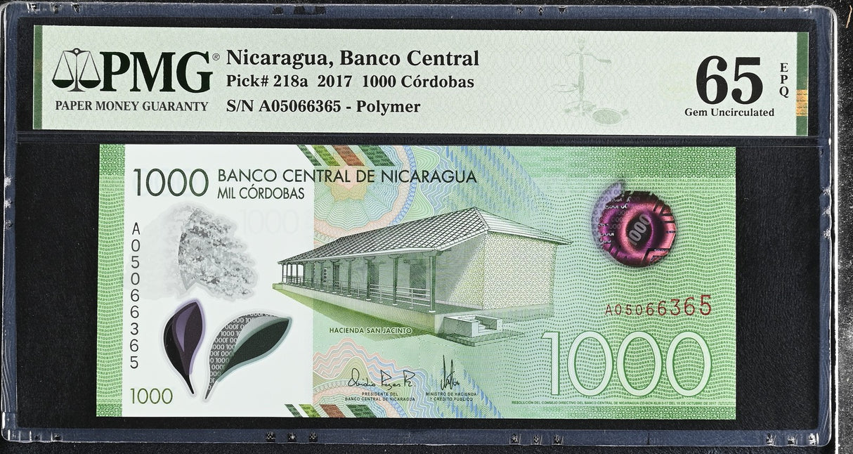 Nicaragua 1000 Cordobas 2017 P 218 a Polymer Gem UNC PMG 65 EPQ