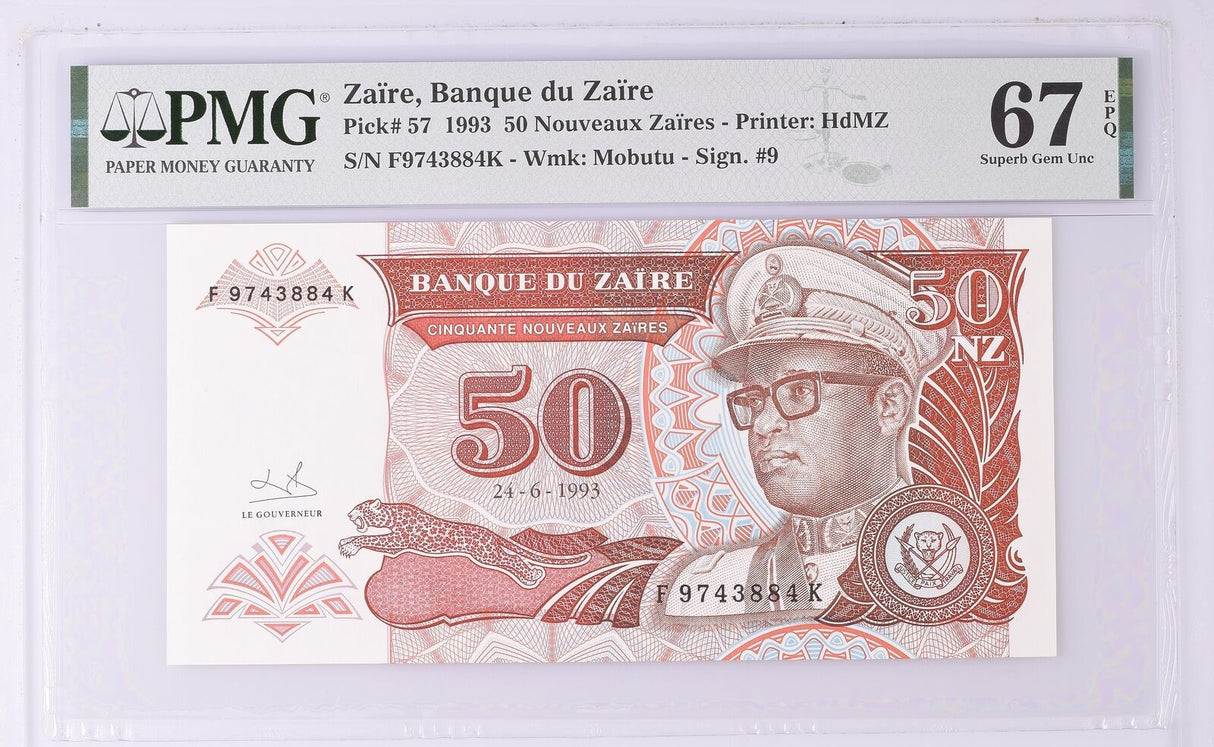 Zaire 50 Nouveaux Zaires 1993 P 57 Superb Gem UNC PMG 67 EPQ