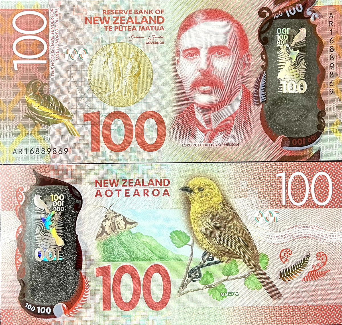 New Zealand 100 Dollars 2015/2016 Polymer P 195 UNC, Nobel Prize medal
