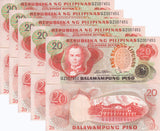 Philippines 20 Piso ND 1978 P 162 b AU-UNC LOT 5 PCS ,Manuel Quezon Malacanang