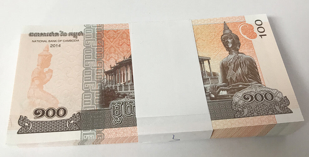 Cambodia 100 Riels 2014 P 65 UNC LOT 100 PCS 1 BUNDLE , Monk ,mythical snake