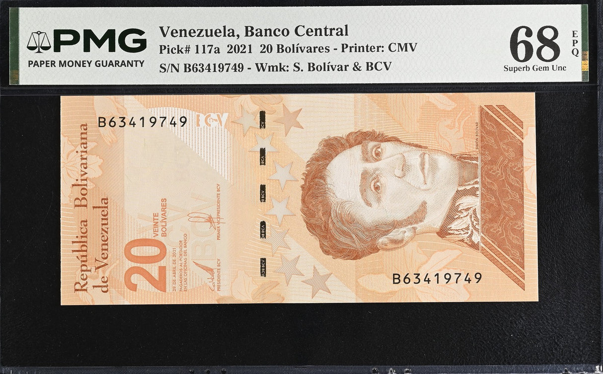 Venezuela 20 Bolivares 2021 P 117 a Superb Gem UNC PMG 68 EPQ