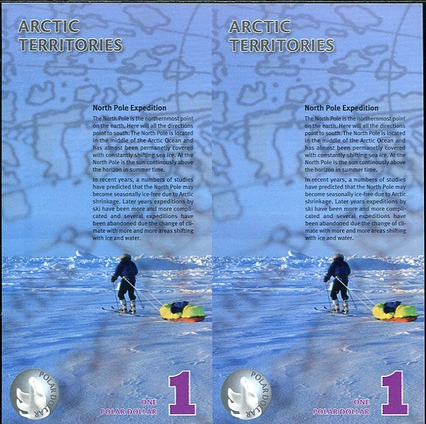 Arctic Territories 1 Dollar 2012 Polymer UNCUT SHEET 2 UNC , POLAR BEAR