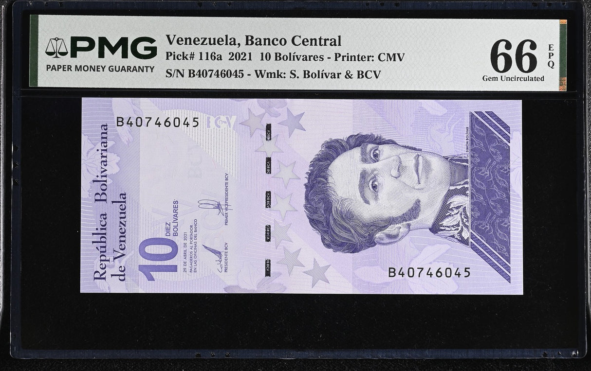 Venezuela 10 Bolivares 2021 P 116 a Gem UNC PMG 66 EPQ