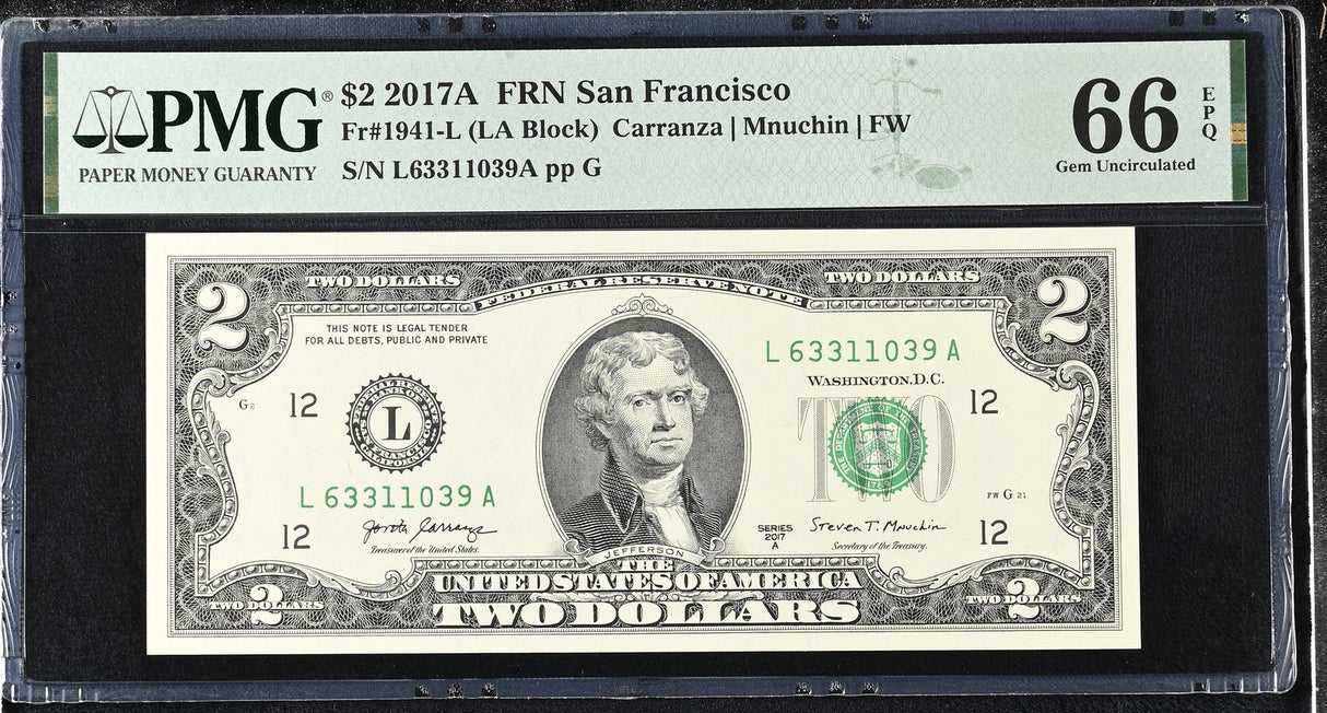 United States 2 Dollars Usa 2017A P 545 L San Fran UNC Gem PMG 66 EPQ