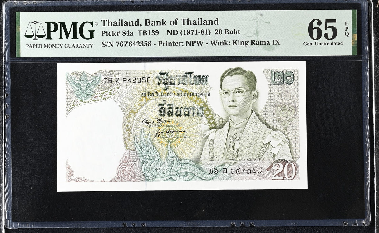 Thailand 20 Baht ND 1971-1981 P 84 a Sign 52 Gem UNC PMG 65 EPQ