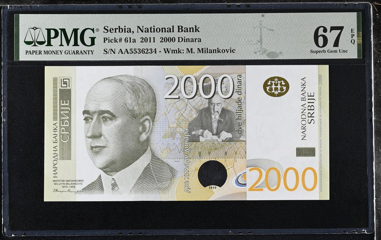 Serbia 2000 Dinara 2011 P 61 a AA PREFIX Superb Gem UNC PMG 67 EPQ